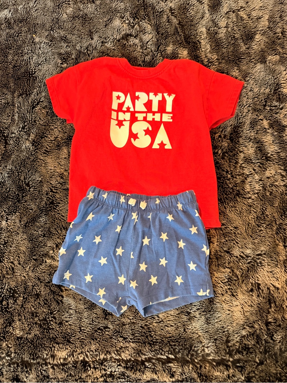 Cat & Jack Red Tee with Blue Star Elastic Shorts